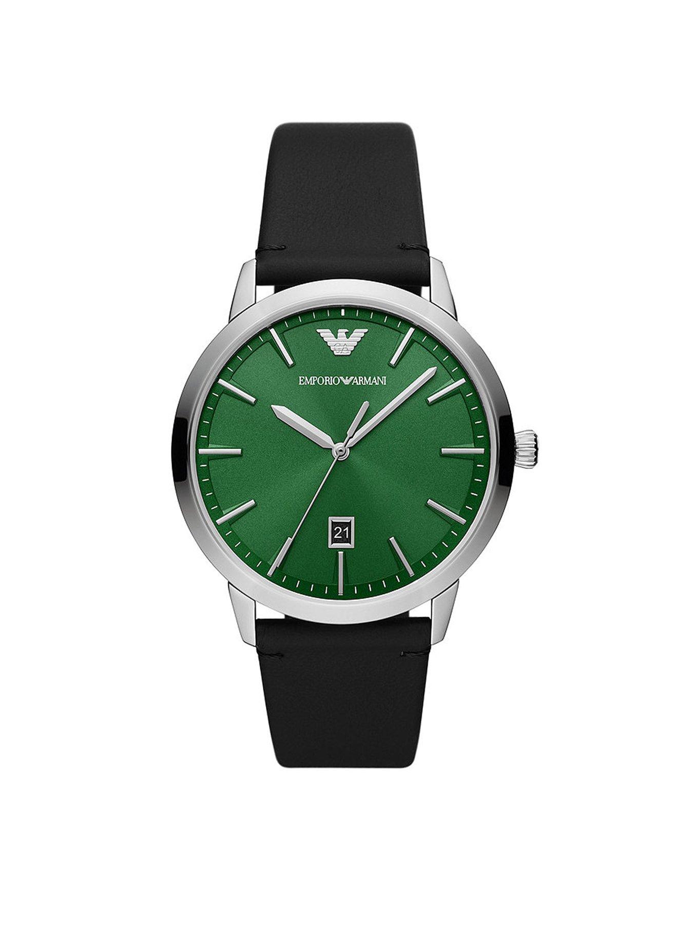 Emporio armani deals black leather watch