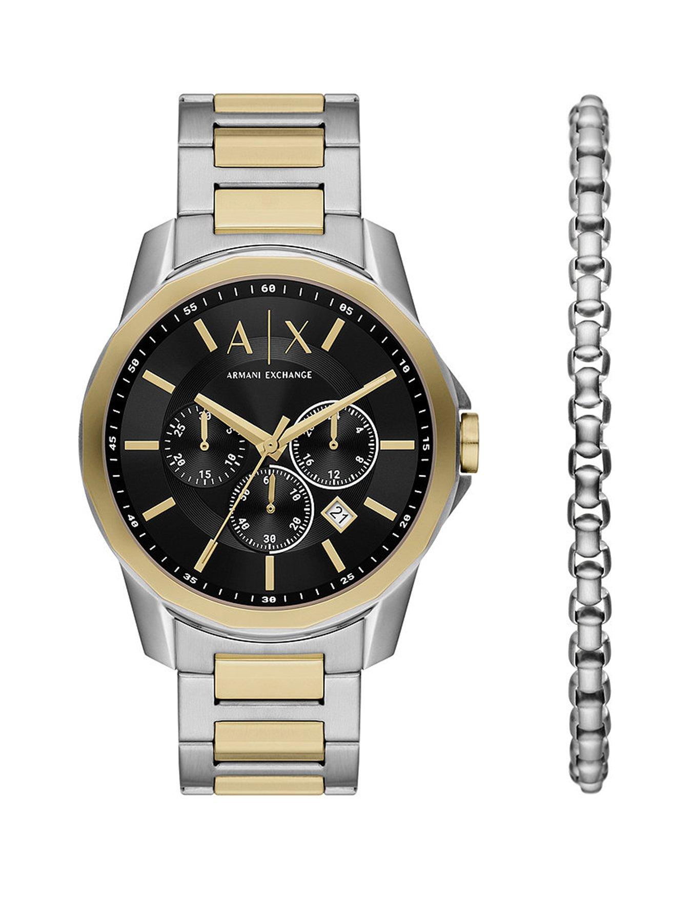 Product photograph of Armani Exchange Chronograph Two-tone Stainless Steel Watch And Bracelet Set from very.co.uk