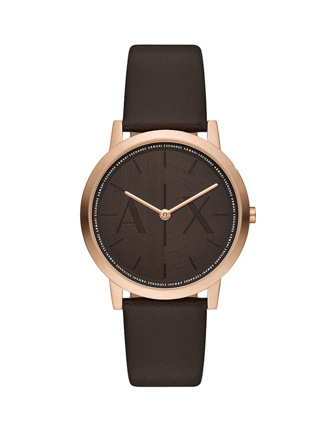 Product photograph of Armani Exchange Dale Leather Strap Watch from very.co.uk