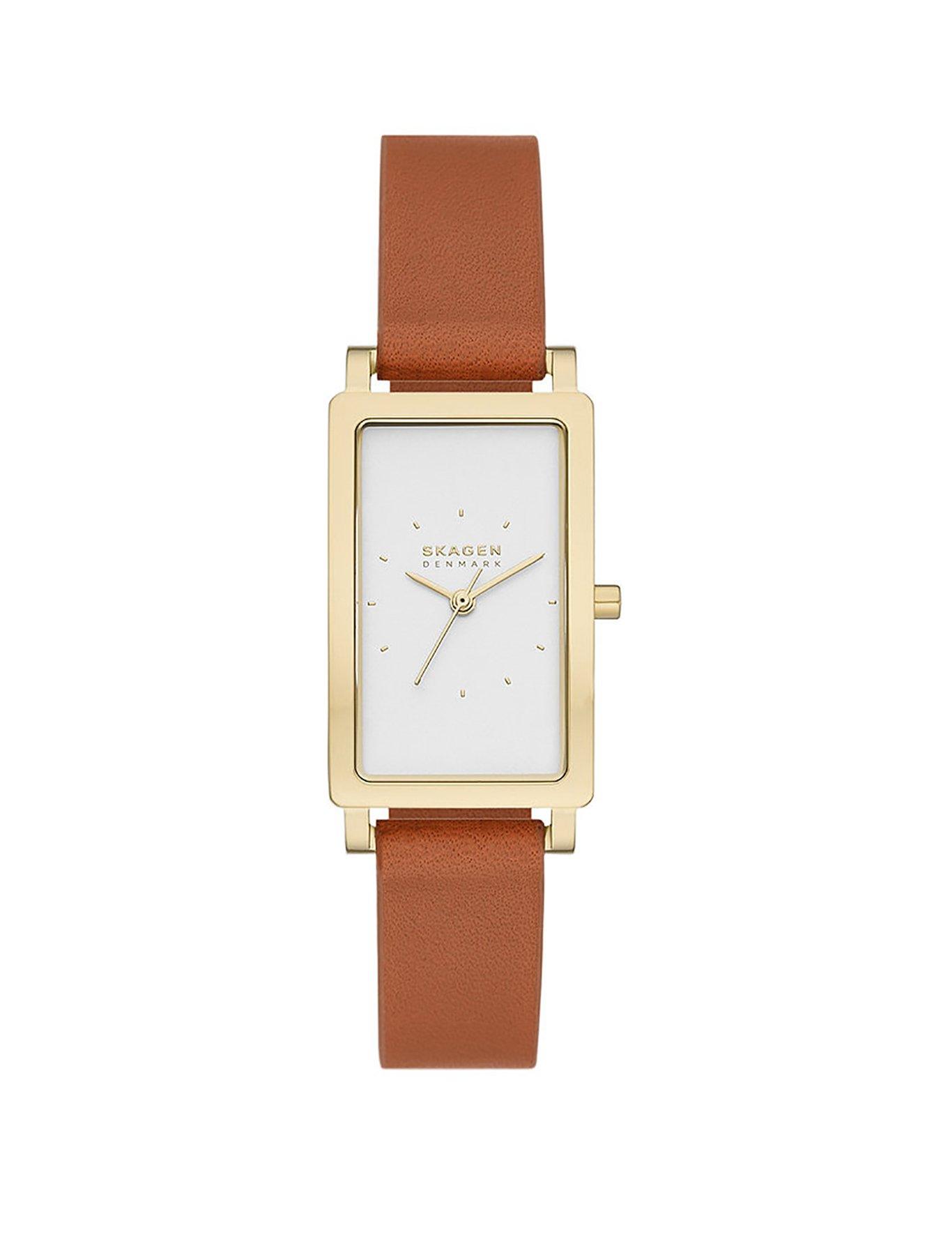 Product photograph of Skagen Hagen Brown Leather Strap Watch from very.co.uk