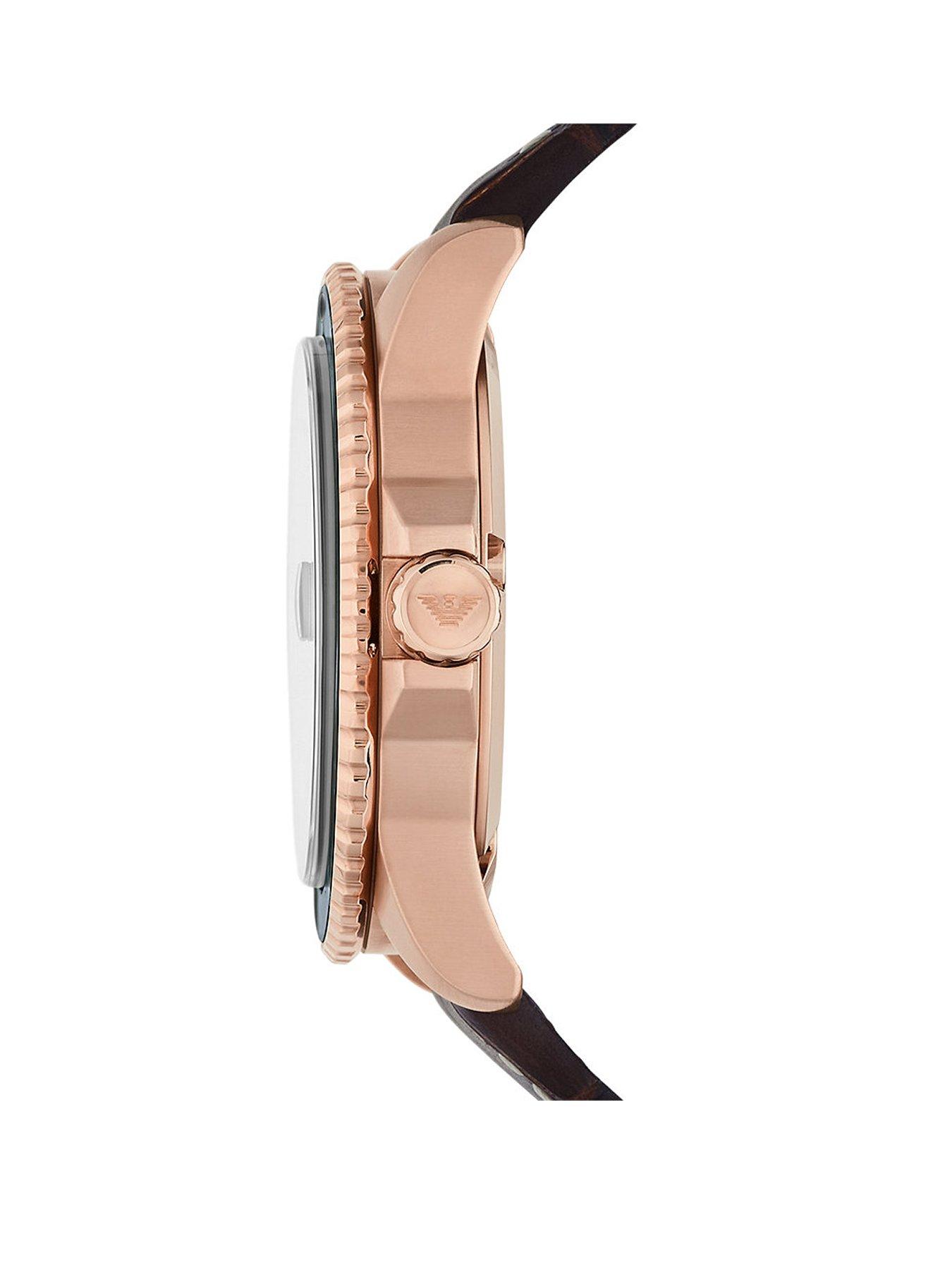 Armani brown leather outlet watch