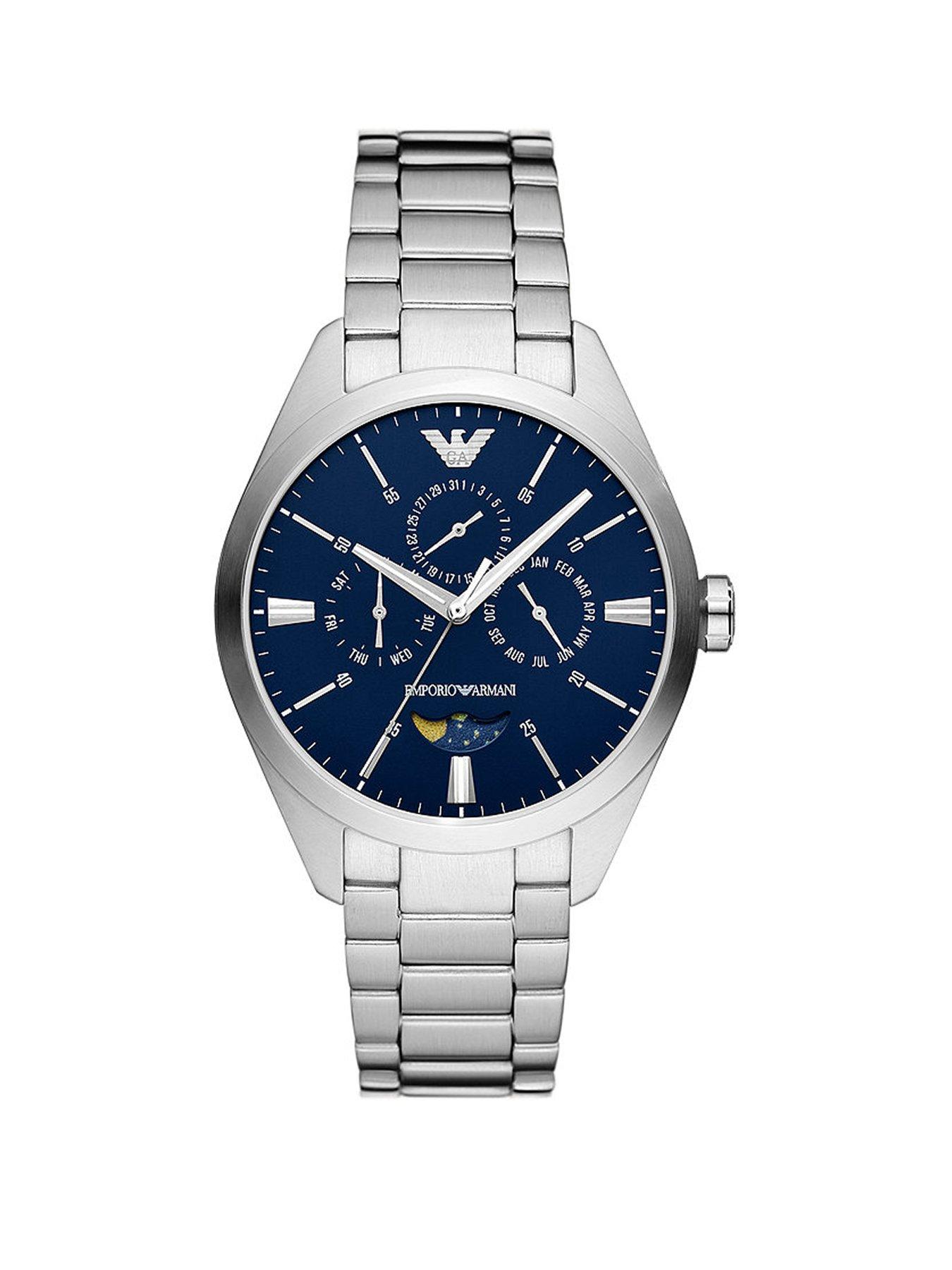 Armani silver deals watch blue face