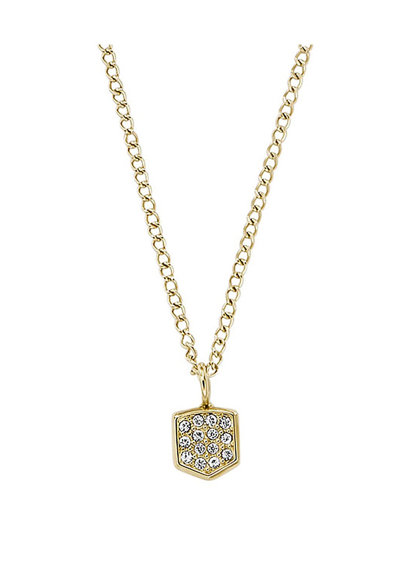Product photograph of Fossil Harlow Gold Tone Clear Glass Crystal Necklace from very.co.uk