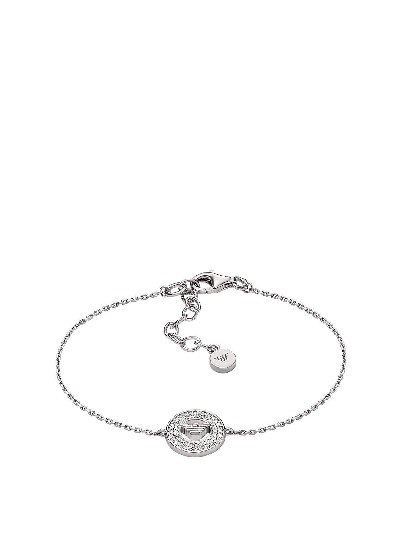 Product photograph of Emporio Armani Sterling Silver Components Bracelet from very.co.uk