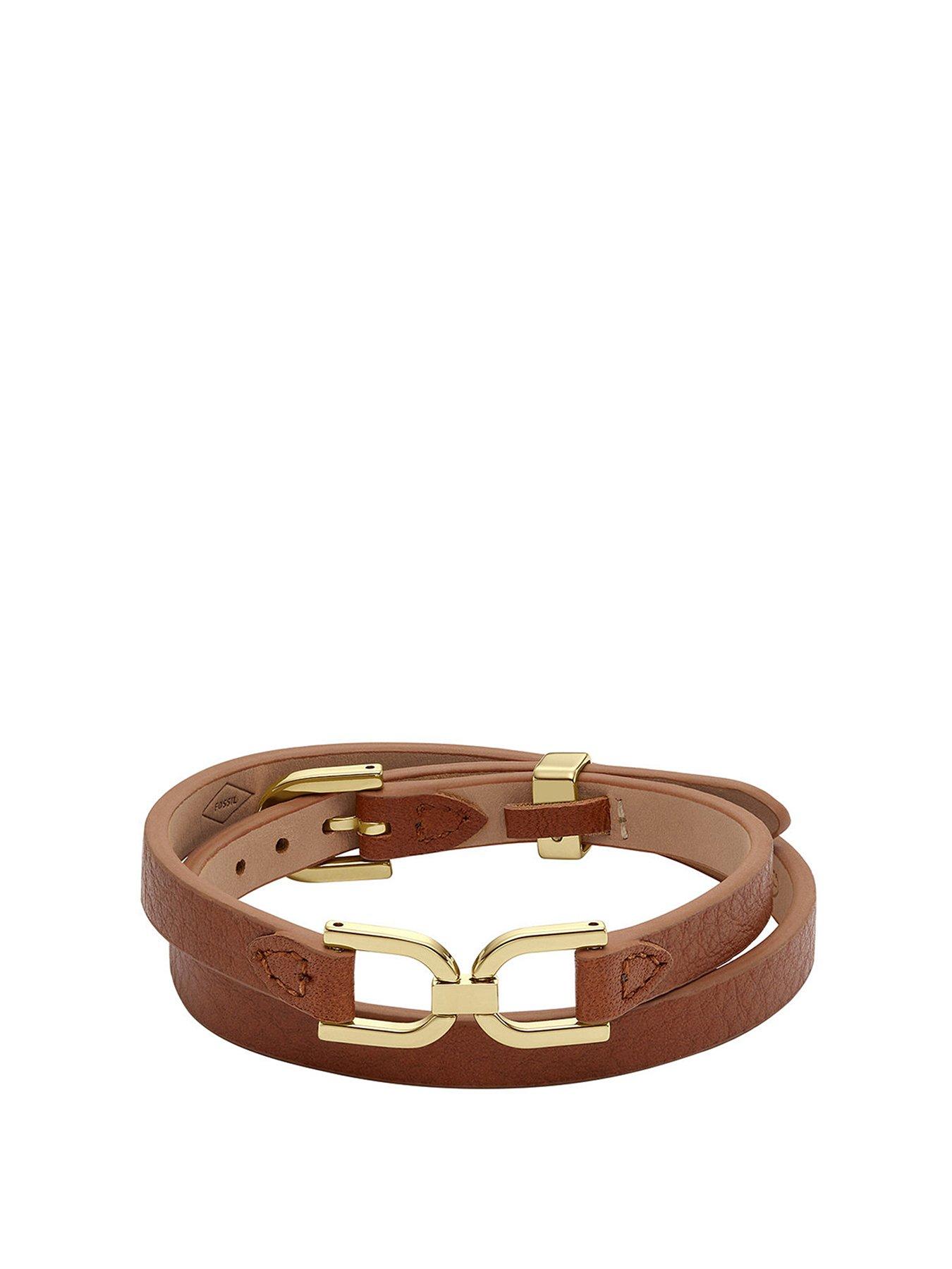 Product photograph of Fossil Heritage Brown Leather Bracelet from very.co.uk