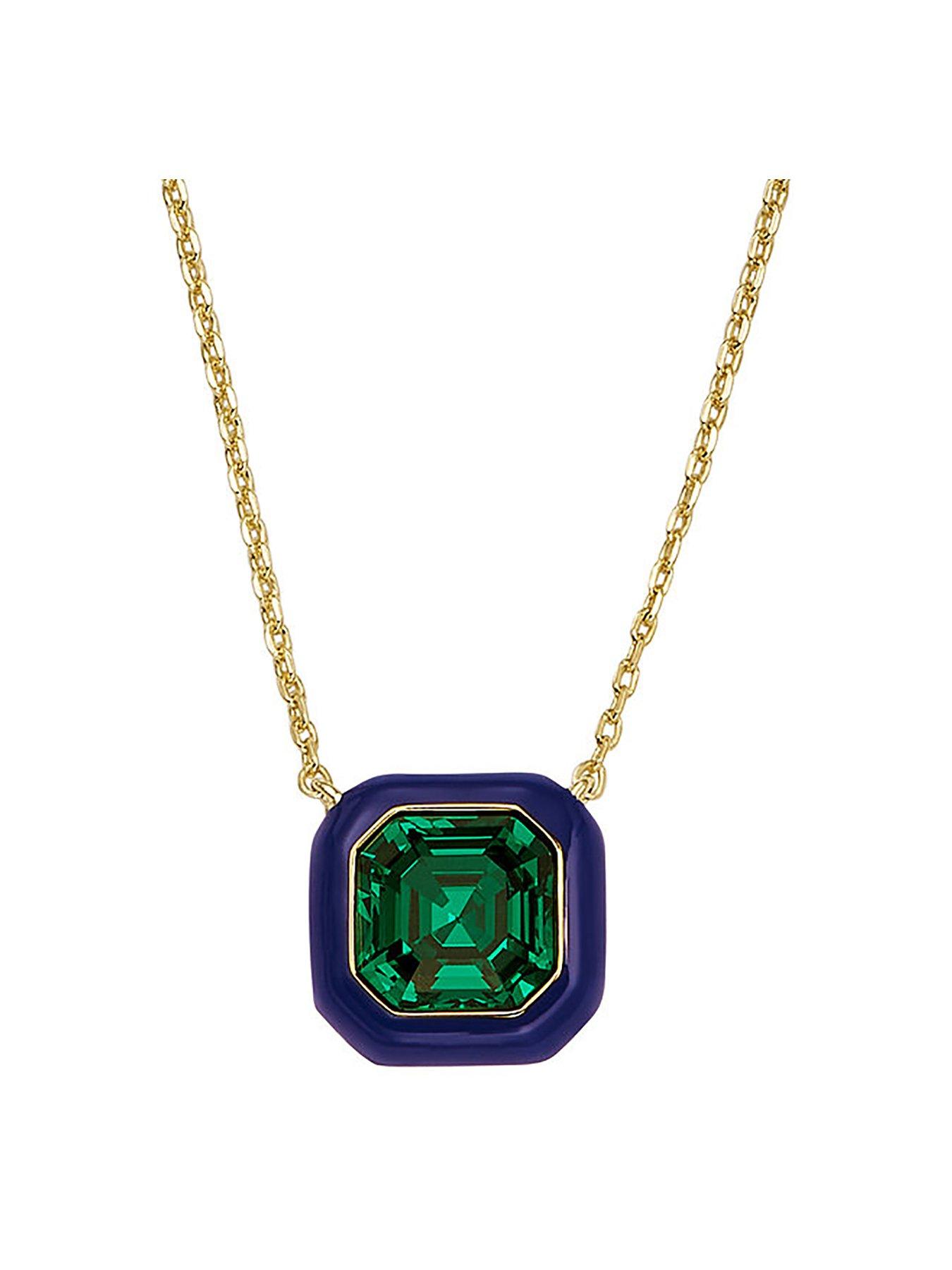 Product photograph of Fossil Green Crystal And Enamel Necklace from very.co.uk