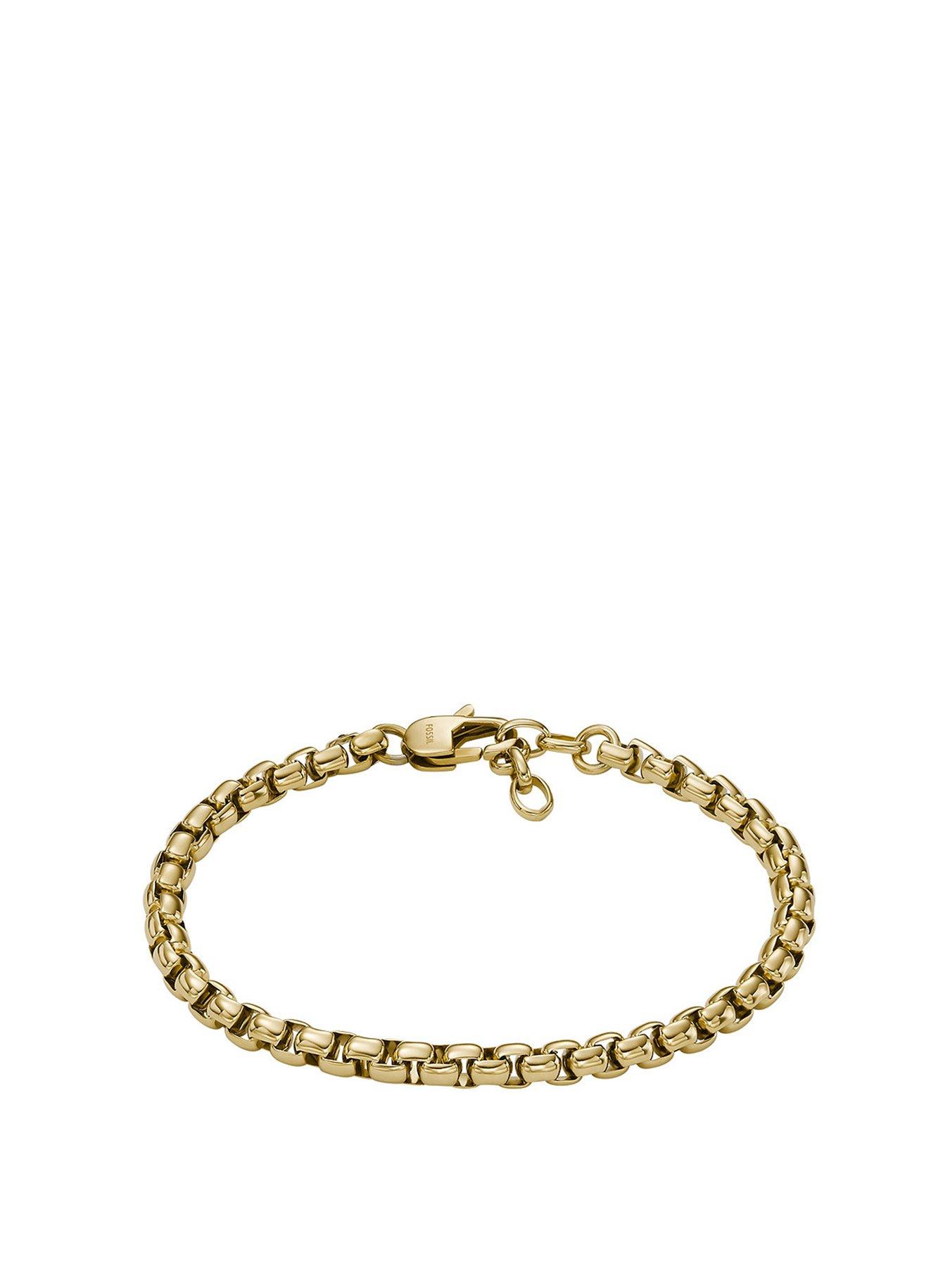 Product photograph of Fossil Mens Gold Tone Stainless Steel Bracelet from very.co.uk