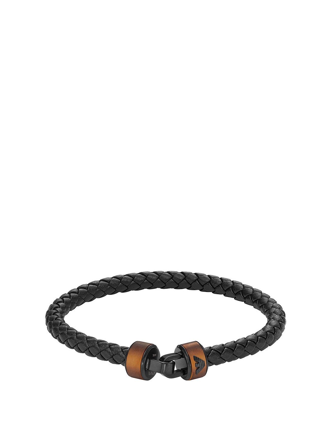 Product photograph of Emporio Armani Men S Tiger Eye Stone Bracelet from very.co.uk