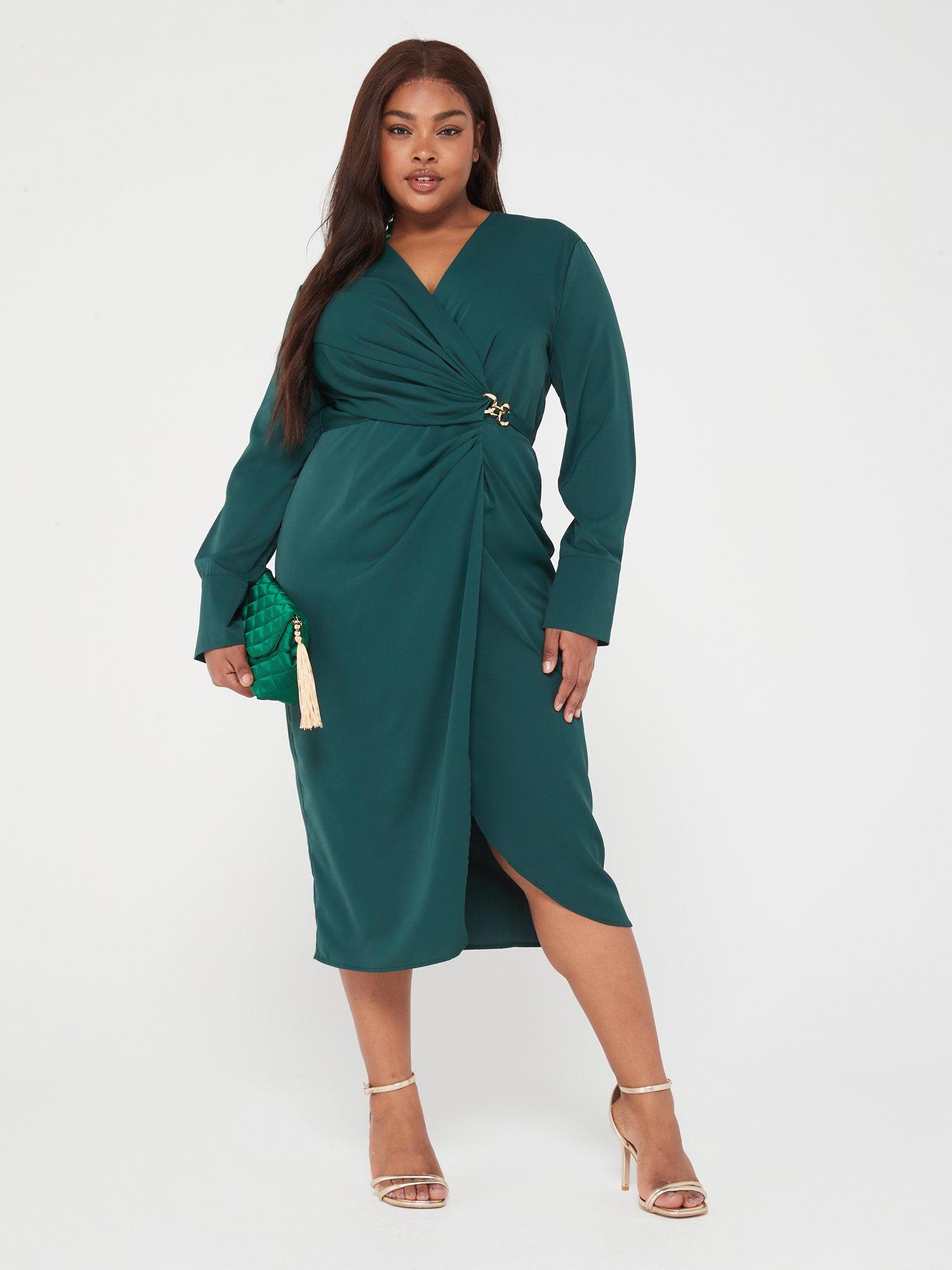 Wrap Gold Buckle Midi Dress Teal