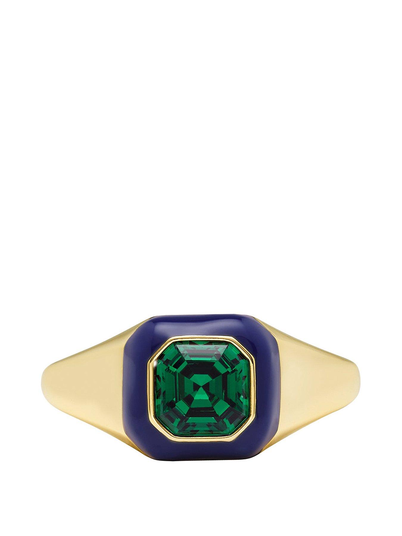 Product photograph of Fossil Green Crystal And Enamel Ring from very.co.uk