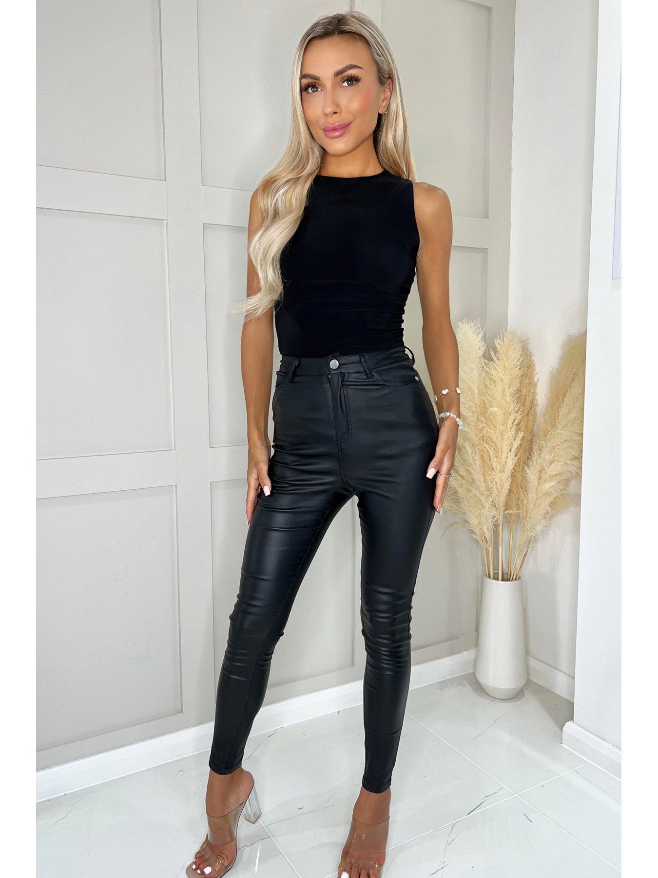 AX Paris Black Faux Leather Skinny Jeans | very.co.uk