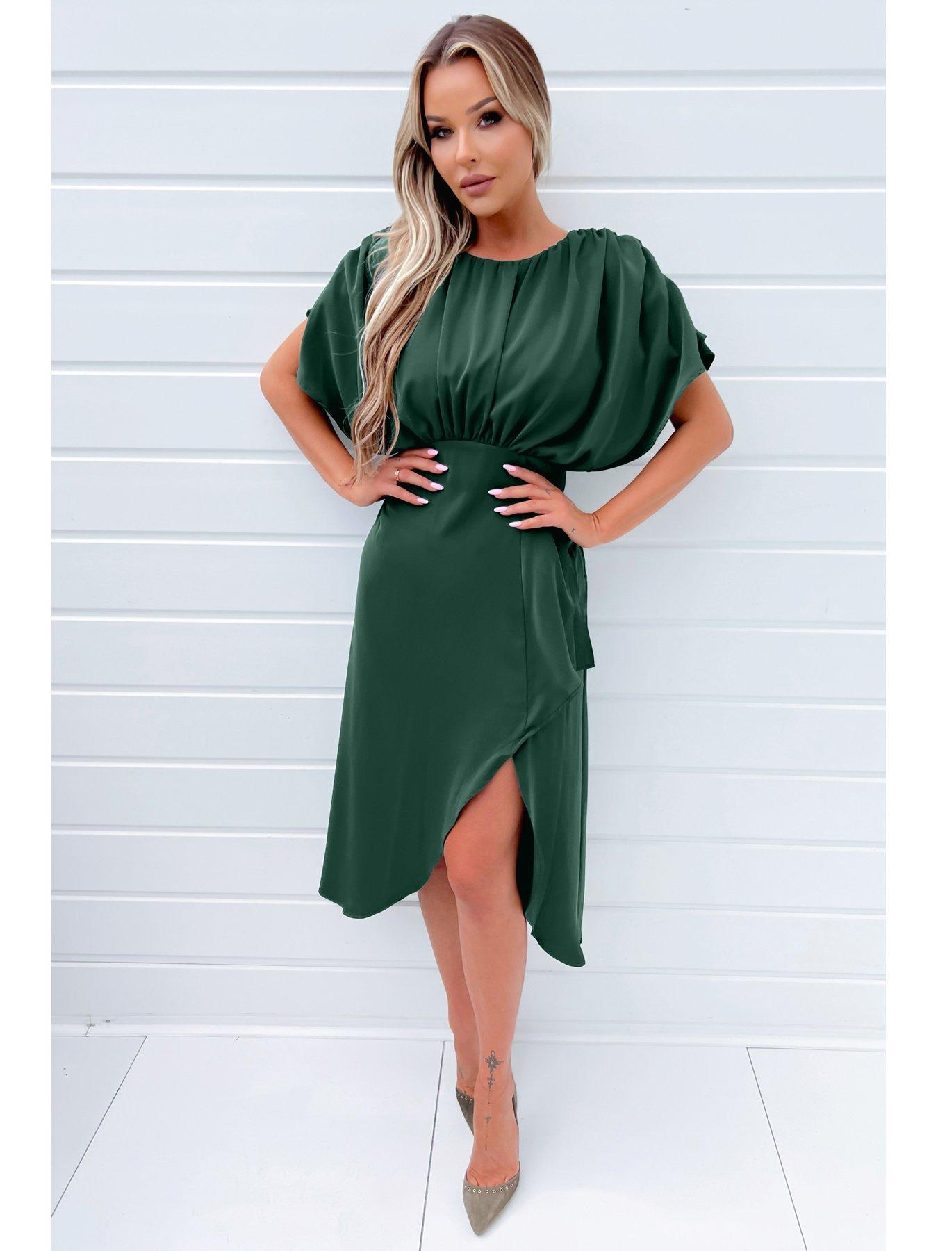 Teal Batwing Gathered Top Midi Dress