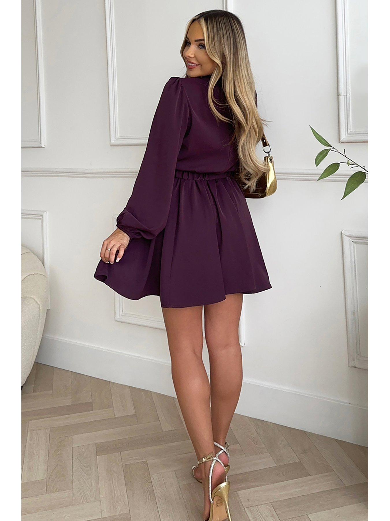 Plum Halter Neck Tie Ruched Mini Dress – AX Paris