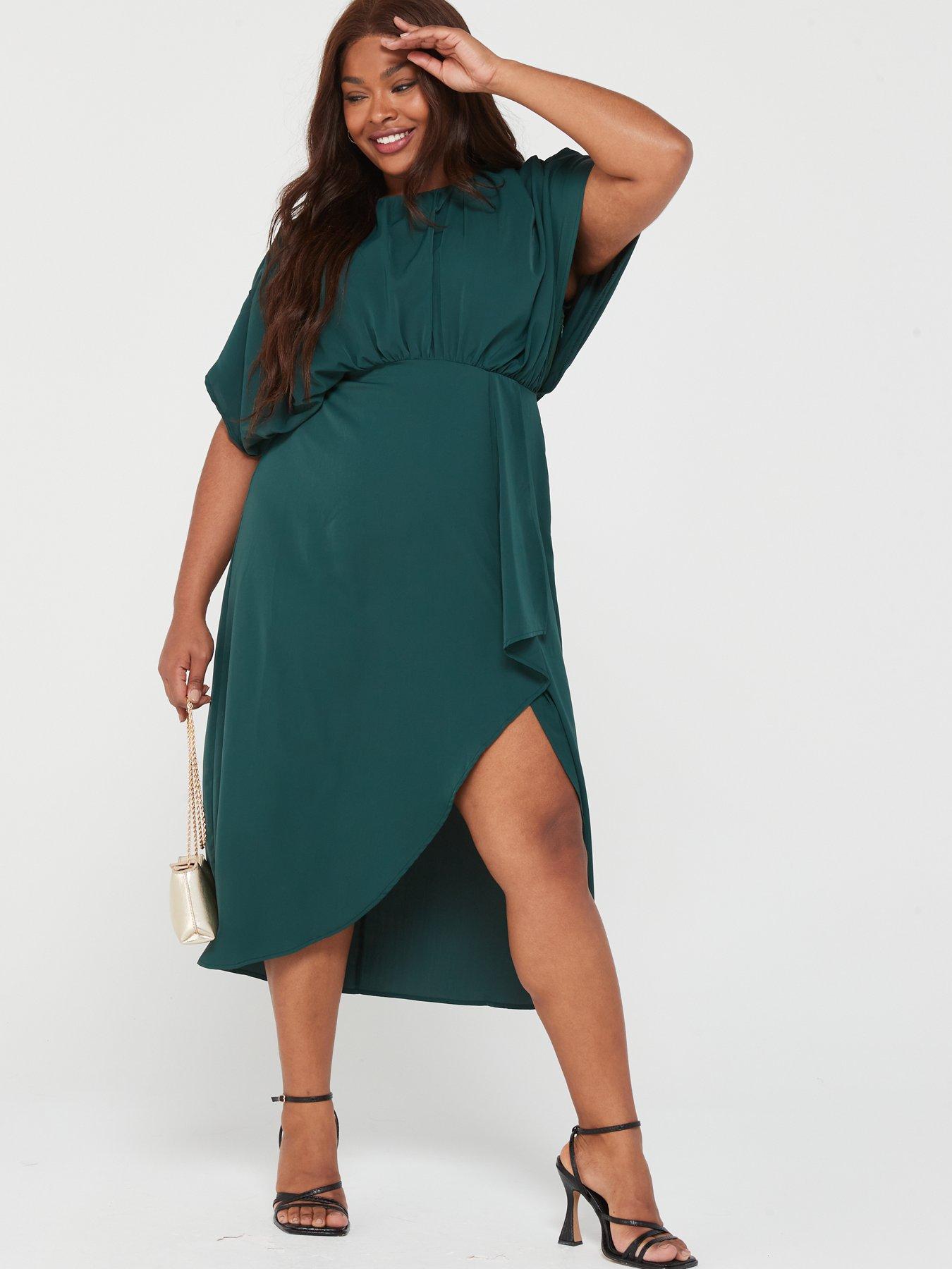 AX PARIS CURVE Teal Batwing Gathered Top Midi Dress very