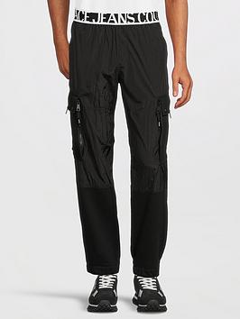 versace jeans couture logo waistband cargo pants - black