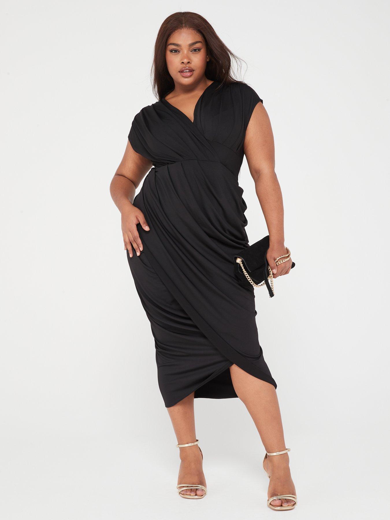 DRAPED MIDI DRESS - Black