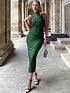  image of ax-paris-green-sequin-ruched-side-midi-dress