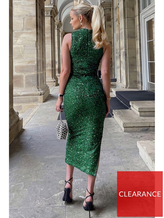 stillFront image of ax-paris-green-sequin-ruched-side-midi-dress