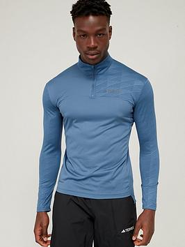 adidas Terrex Men's Mountain Half Zip Long Sleeve Top - Grey, Blue, Size S, Men