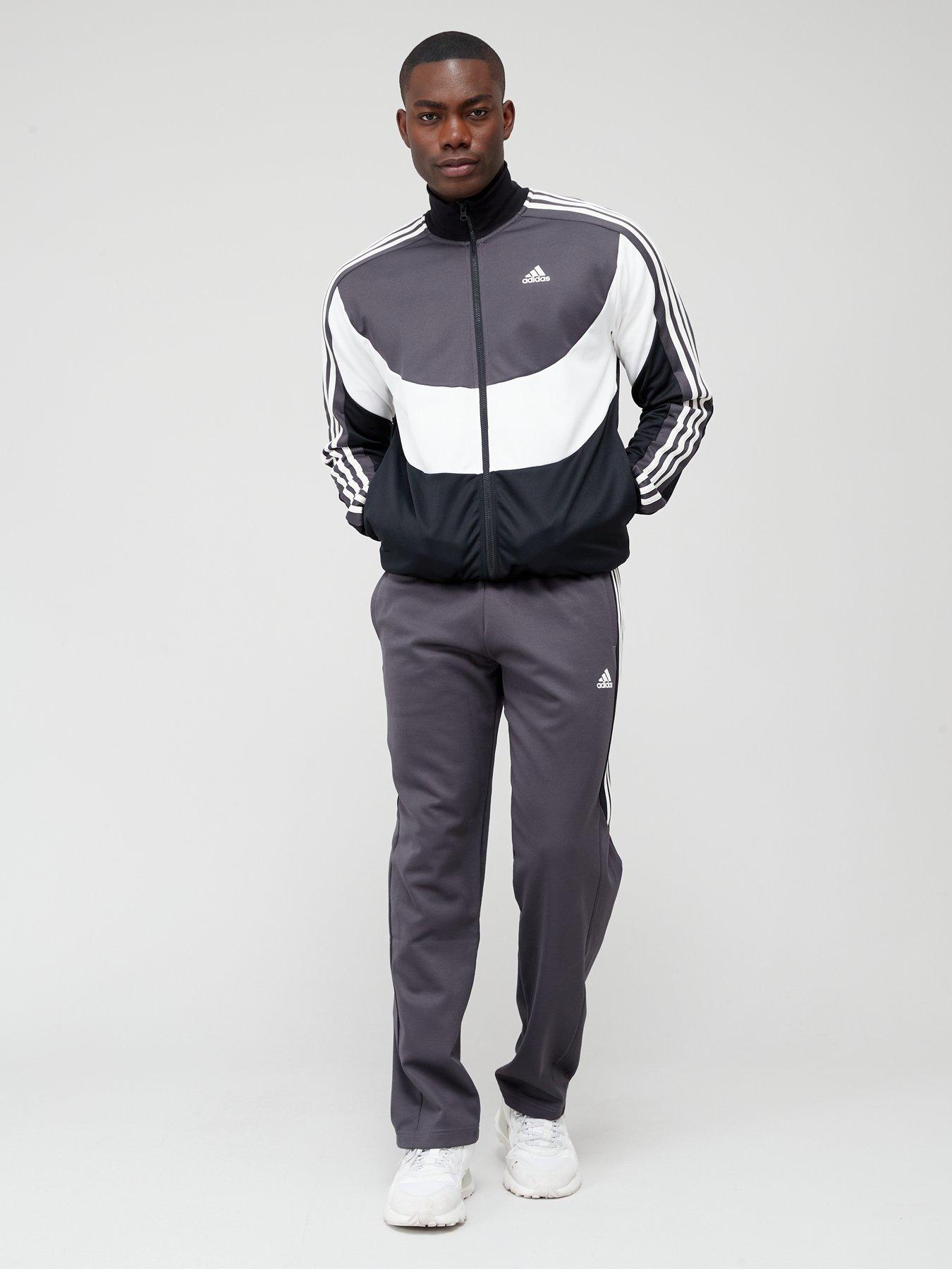 Adidas black best sale and white sweatsuit