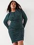  image of ax-paris-curve-teal-glitter-long-sleeve-ruched-bodycon-dress-blue