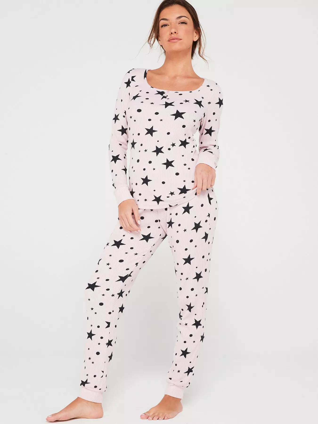 White Supersoft Fleece Pink Heart Print Pyjama Set