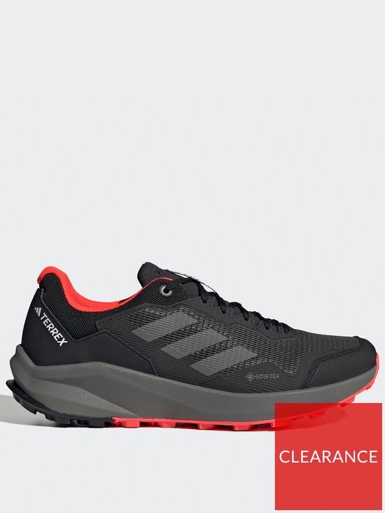 front image of adidas-terrex-mens-trailrider-gortex-trail-running-shoes-black
