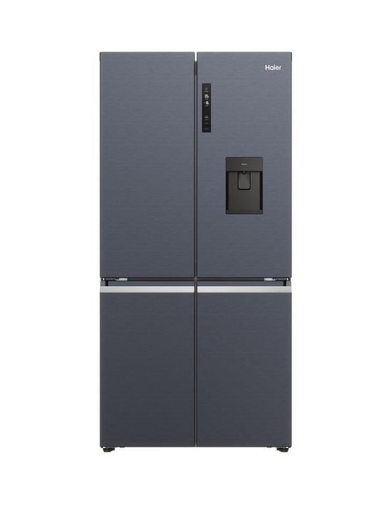 front image of haier-cube-90-hcr5919ehmbnbspfrost-free-american-fridge-freezer-with-plumbednbspwater-dispensernbspe-rated-black