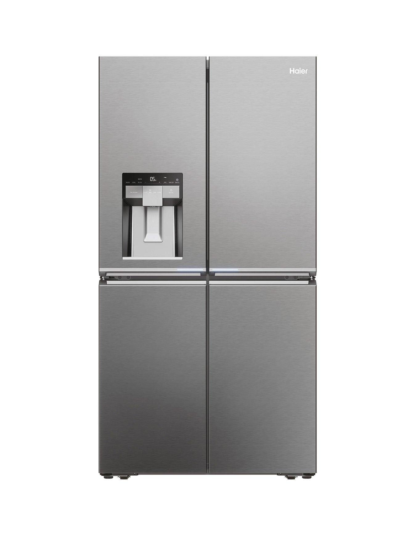 Haier Hcr7918Eimp Plumbed Total No Frost American Fridge Freezer With Water Dispenser, E Rated - Platinum Inox