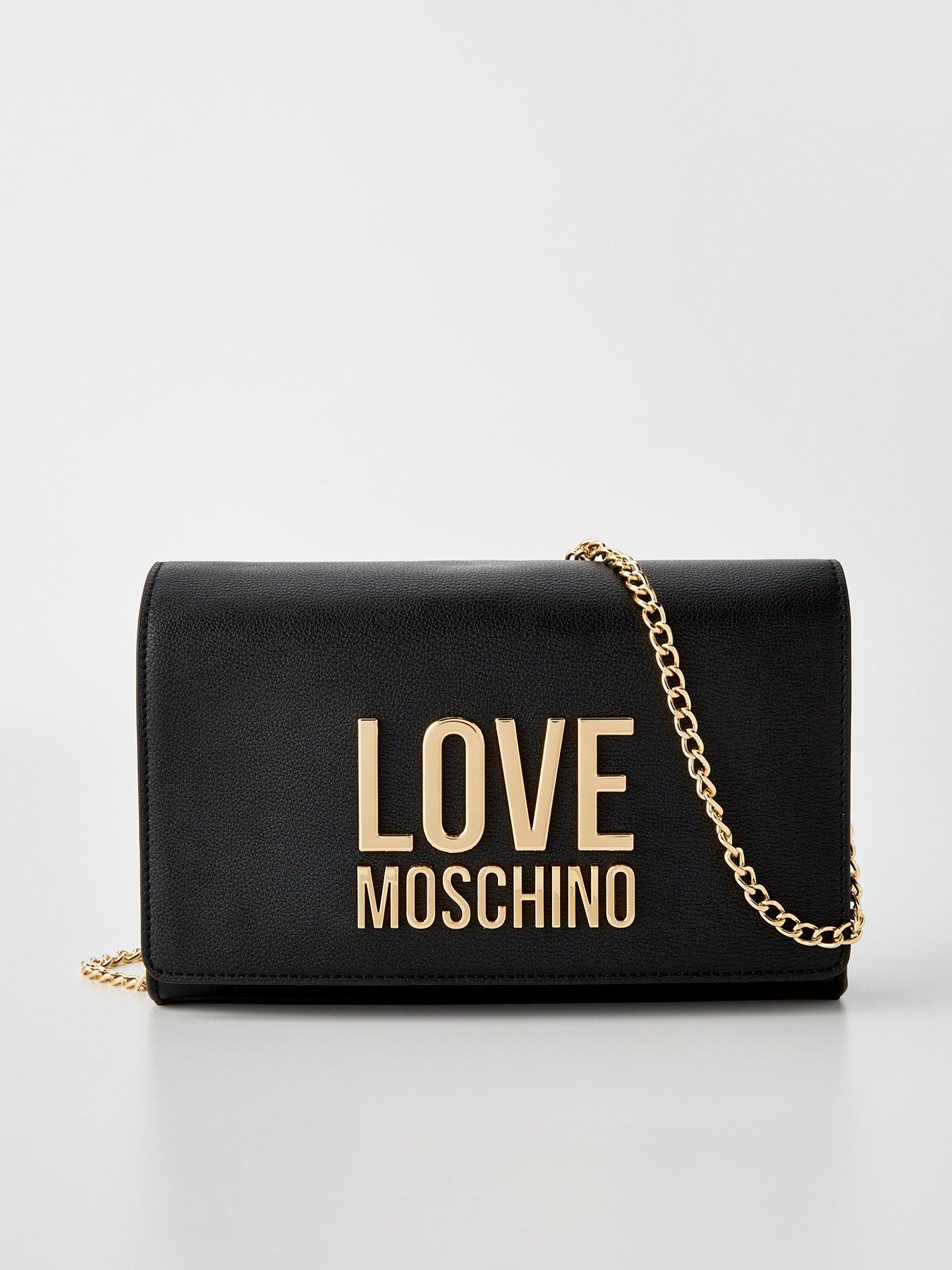 Authentic Moschino Quilted Black Calfskin Gold Chain Strap Purse