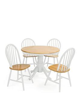 Product photograph of Very Home New Rubberwood Fixed Top 100 Cm Kentucky Dining Table 4 Chairs - White from very.co.uk