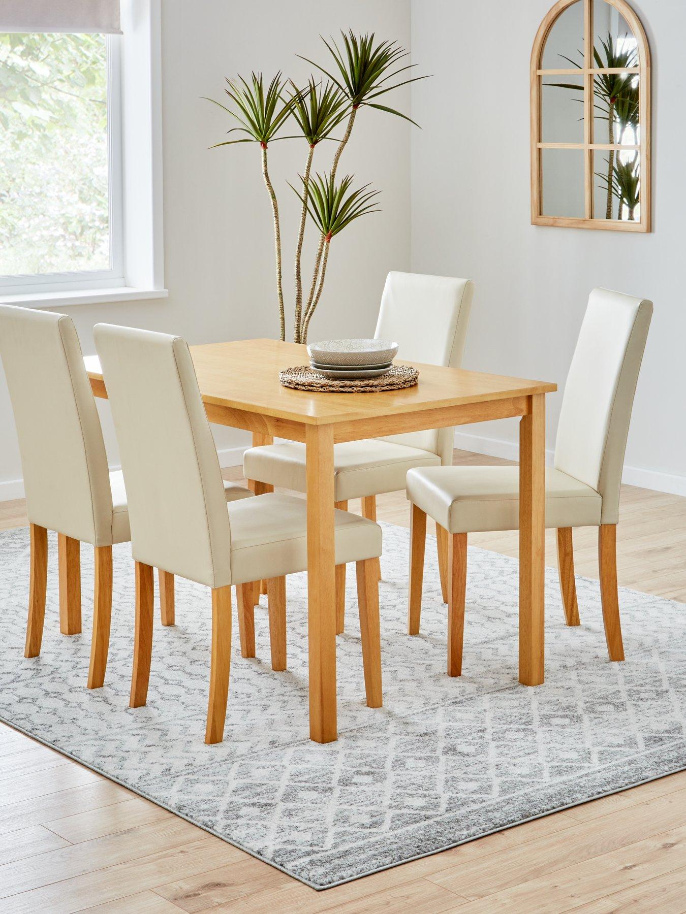 The Very Collection Primo 120 cm Dining Table + 4 Faux Leather Chairs - Wood/Cream