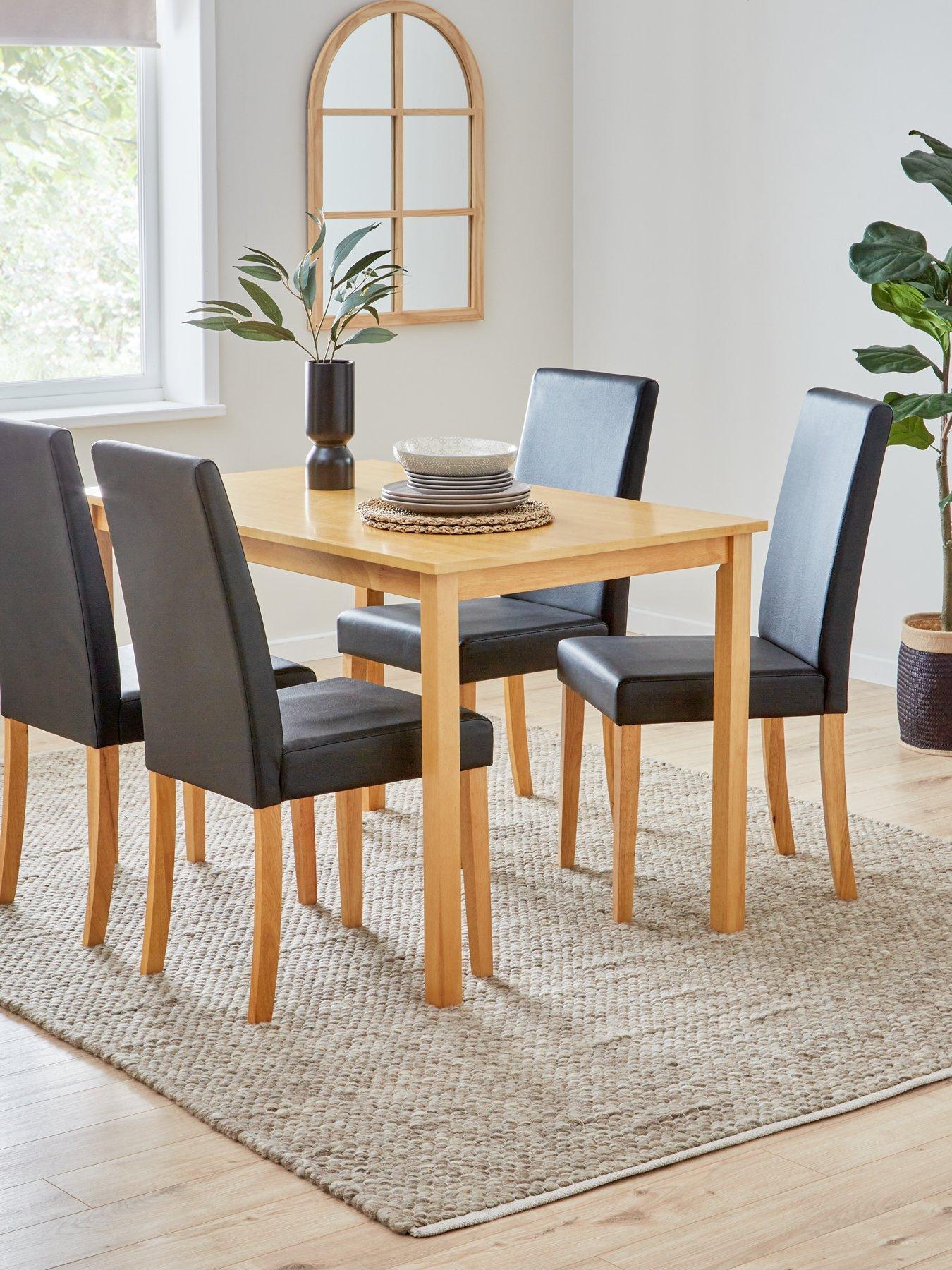 The Very Collection Primo 120 cm Dining Table + 4 Faux Leather Chairs - Wood/Black