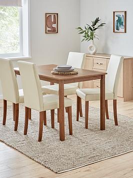 Product photograph of Very Home Primo 120 Cm Dining Table 4 Faux Leather Chairs - Dark Wood Cream from very.co.uk