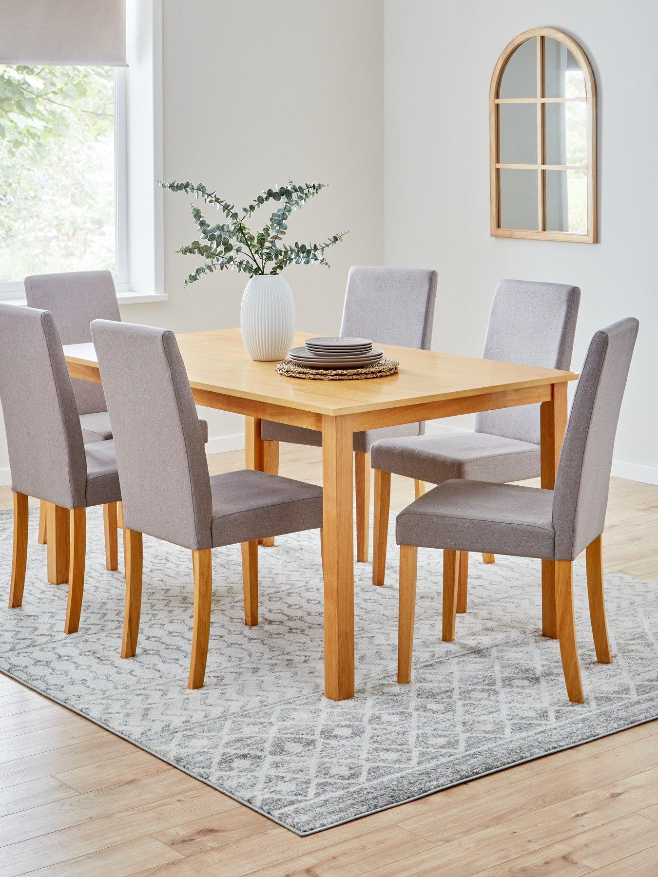 The Very Collection Primo 150 cm Dining Table + 6 Fabric Chairs - Wood/Grey