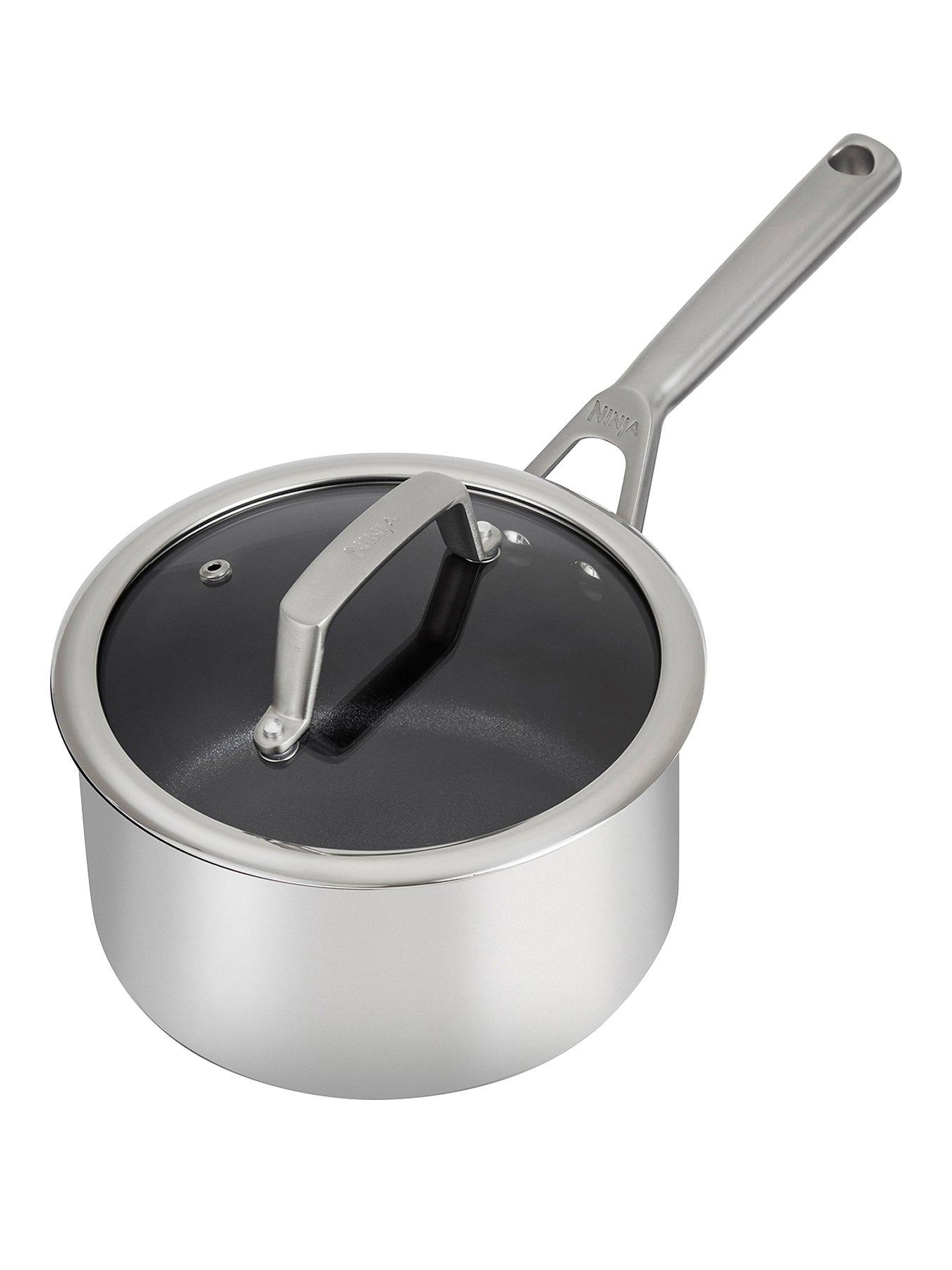 Product photograph of Ninja Zerostick 18cm Saucepan With Lid - Stainless Steel C60218uk from very.co.uk