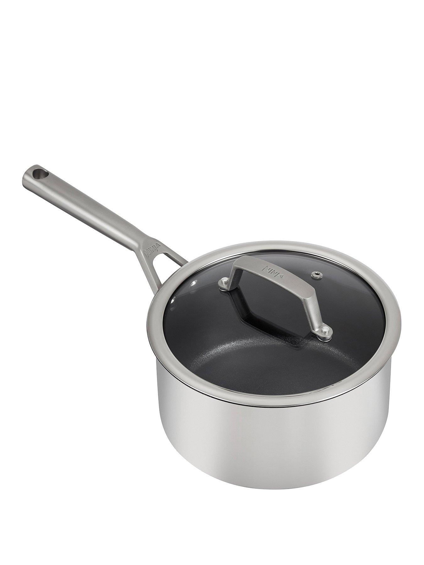 Product photograph of Ninja Zerostick 20cm Saucepan With Lid - Stainless Steel C60220uk from very.co.uk