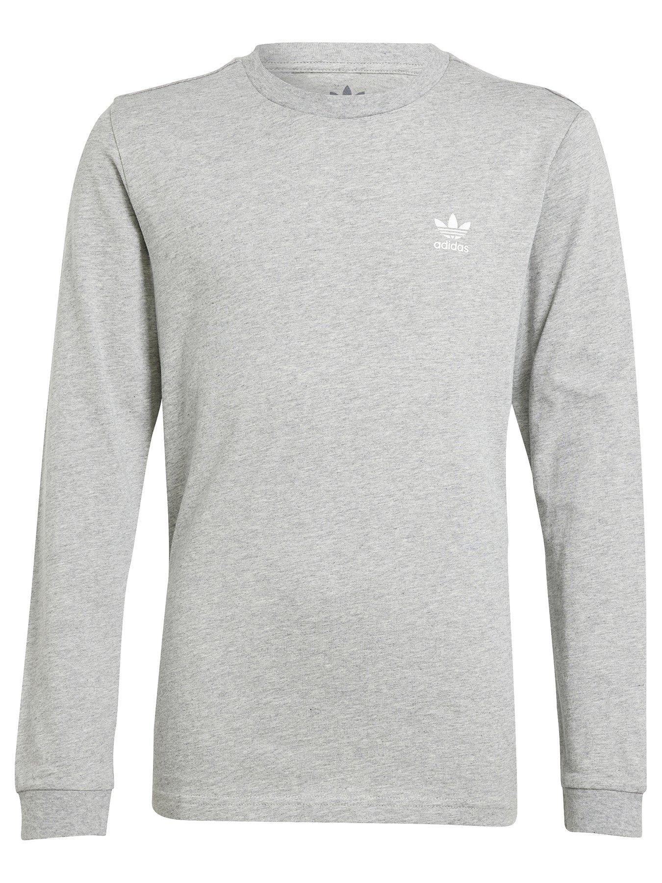 Boys, adidas Originals Junior Unisex Long Sleeve T-Shirt - Grey, Grey, Size 7-8 Years