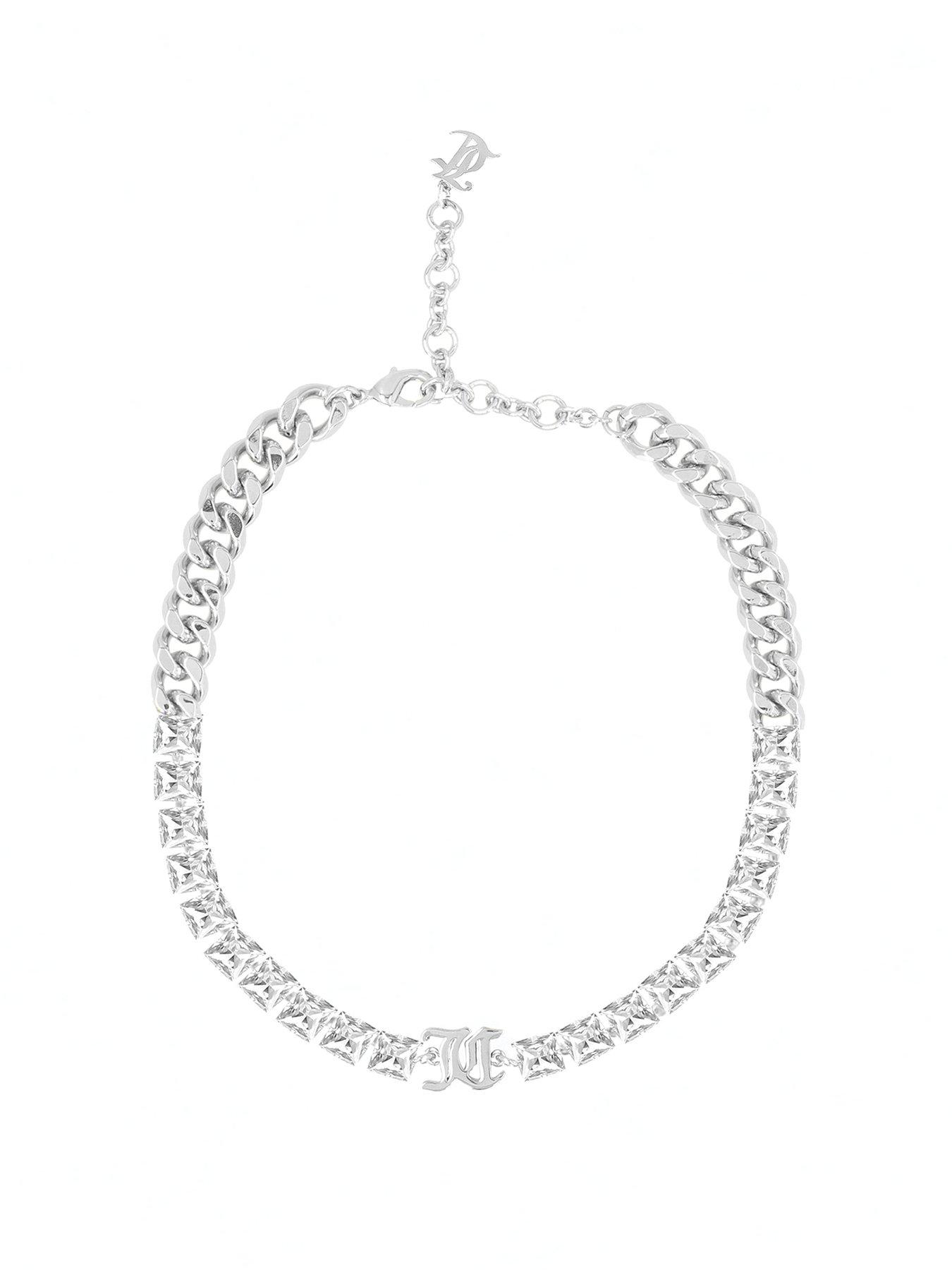 Product photograph of Juicy Couture Crystal Silver Plated Necklace from very.co.uk