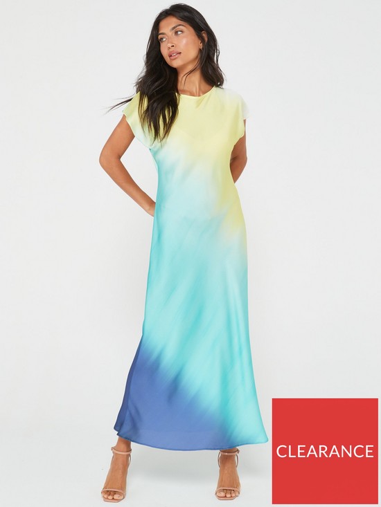 front image of v-by-very-ombre-angel-sleeve-midiaxi-dress-multi