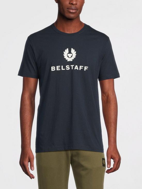 front image of belstaff-logo-signature-t-shirt-navynbsp
