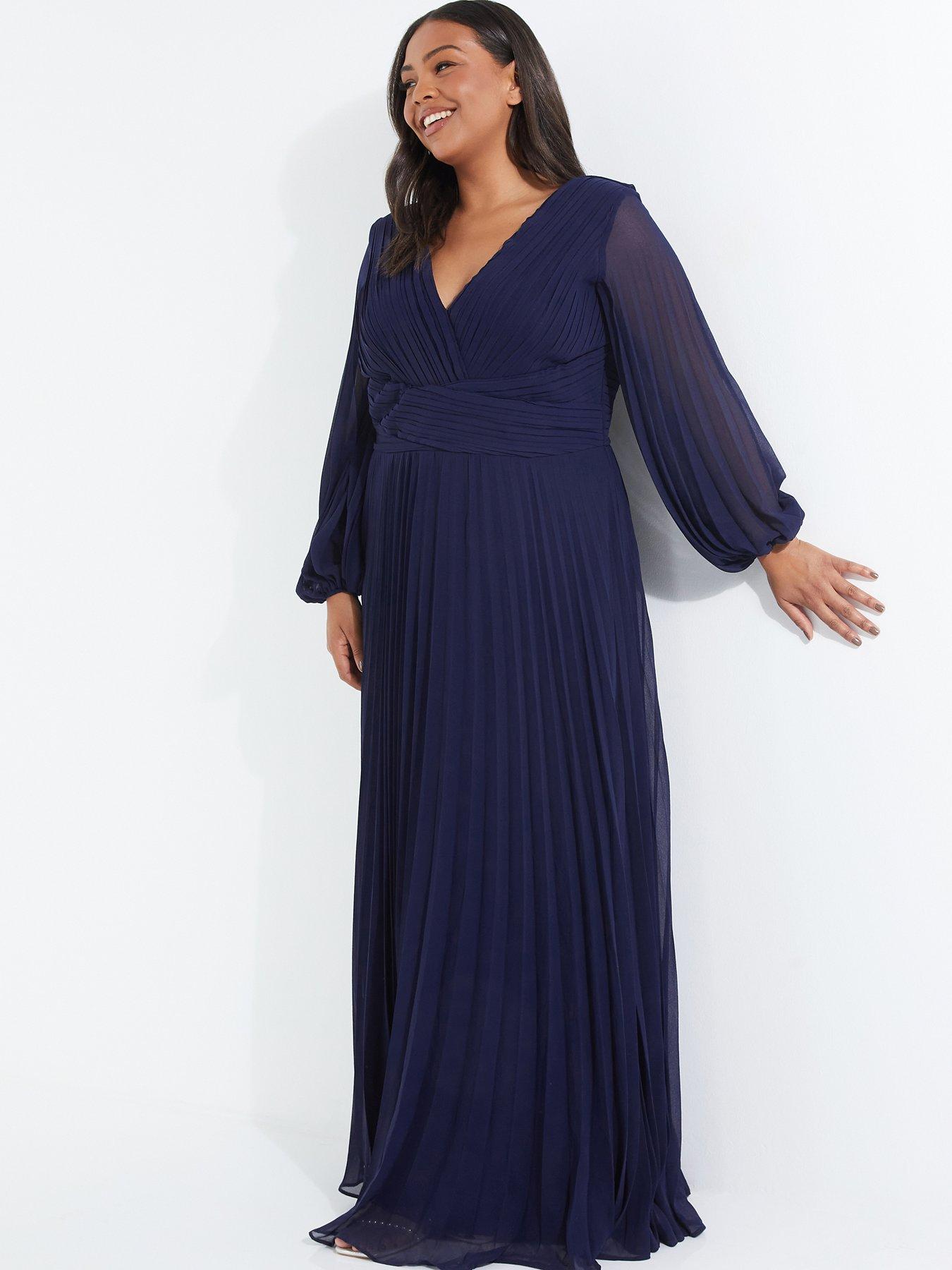 Quiz Curve Curve Navy Pleated Chiffon Maxi Dress