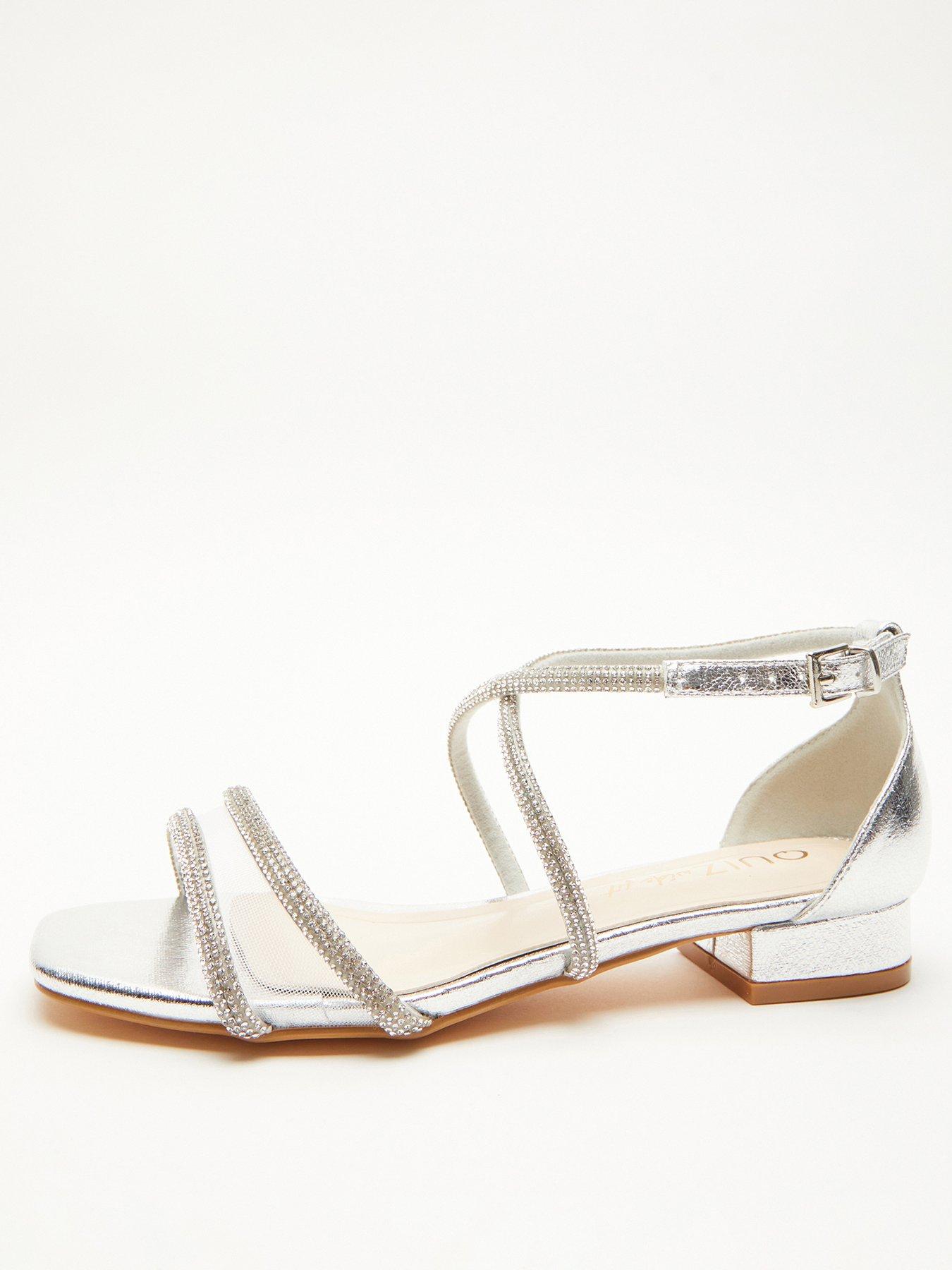 Quiz silver diamante deals flat sandals