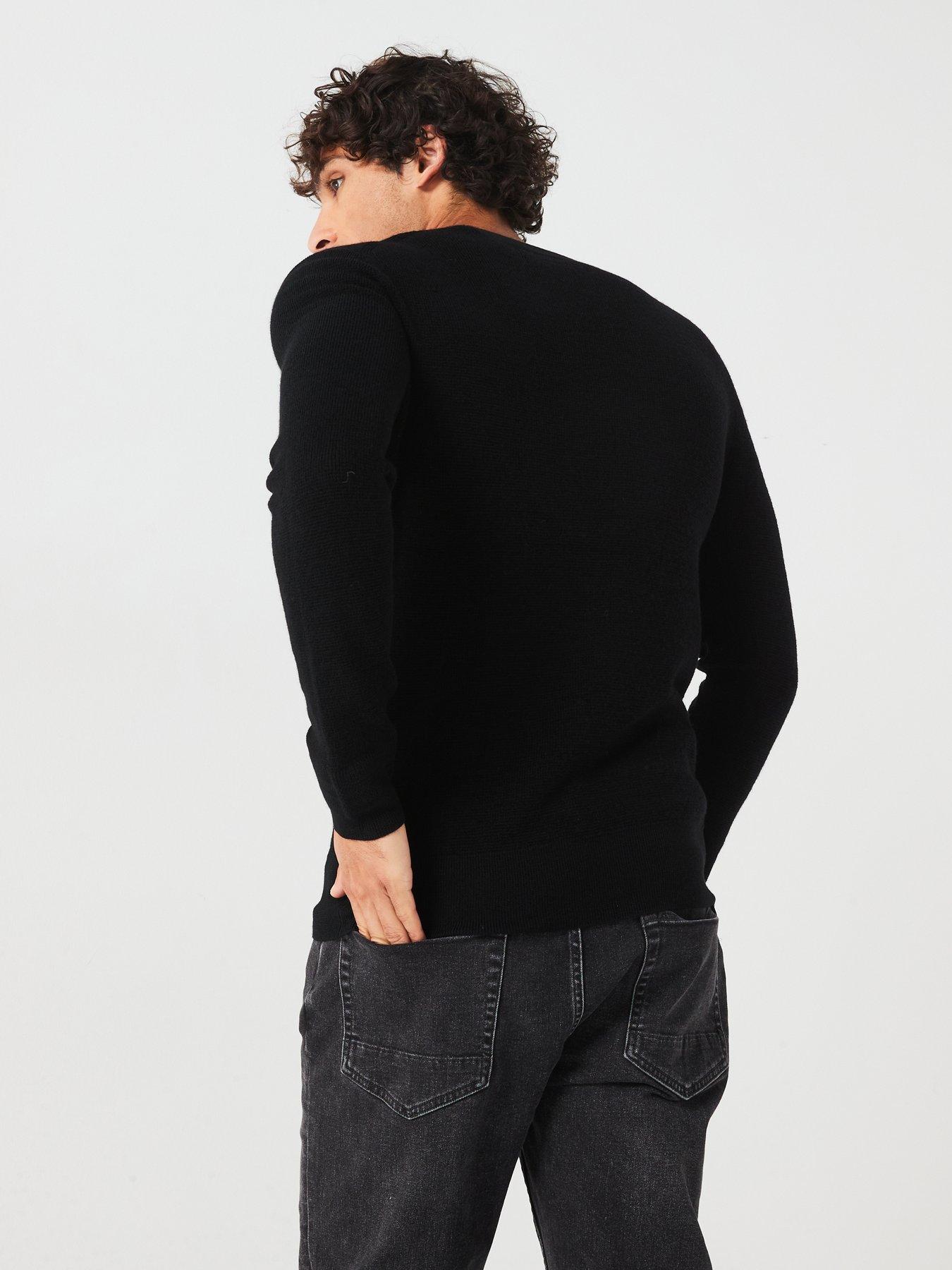 Image 2 of 6 of AllSaints Ivar Merino Crew Neck Knitted Jumper - Black