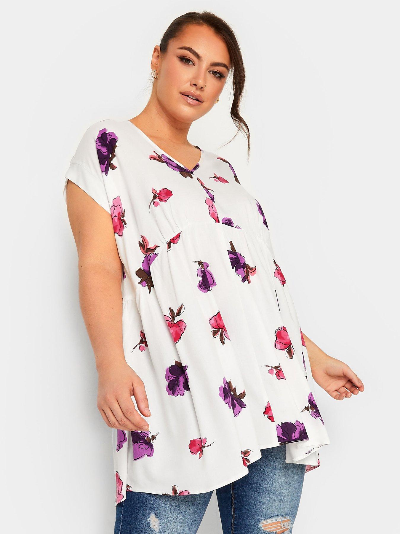 Yours Rushed Waist V Neck Blouse Purple | Very.co.uk