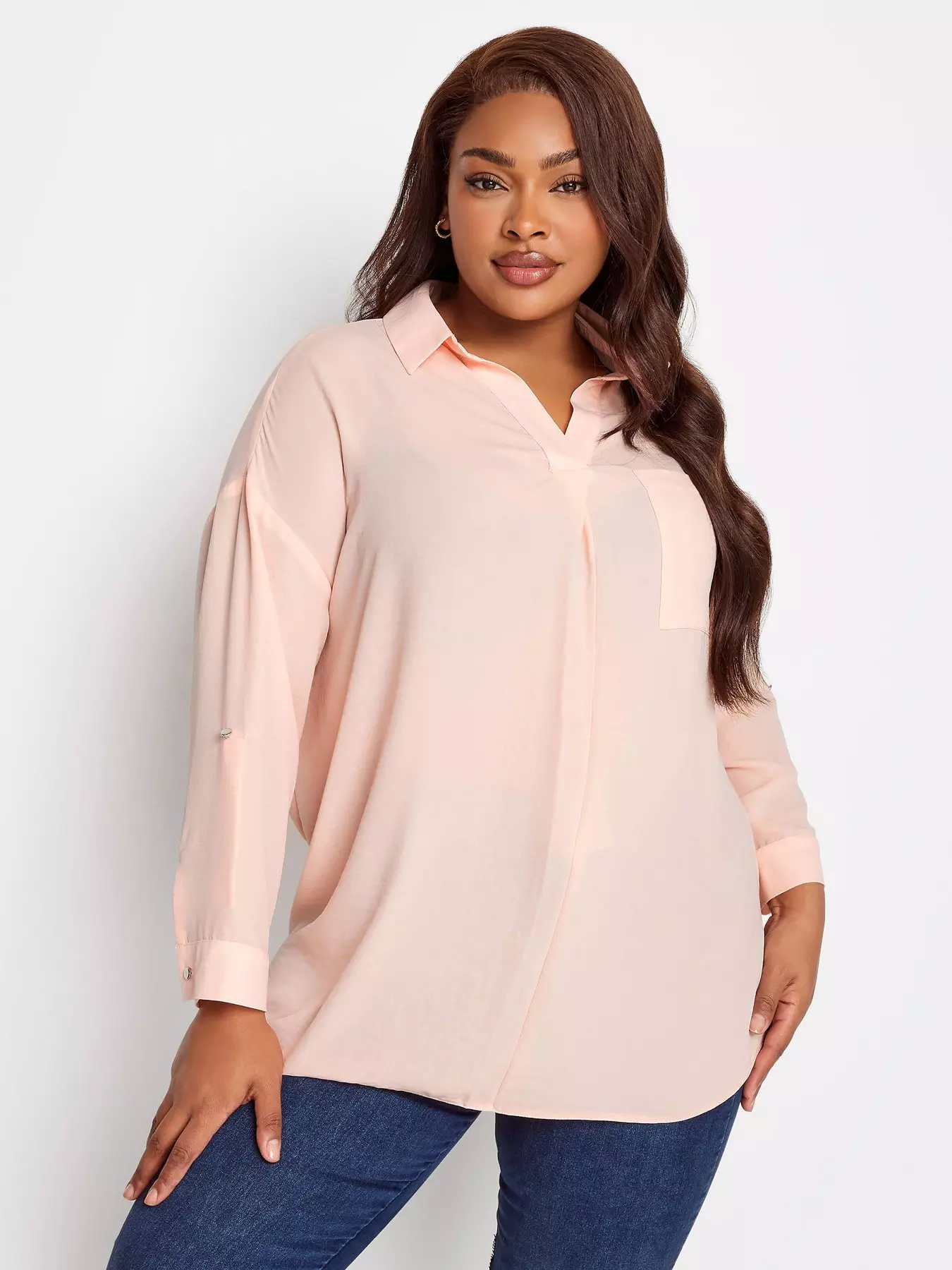 YOURS Plus Size Blush Pink Tab Sleeve Blouse
