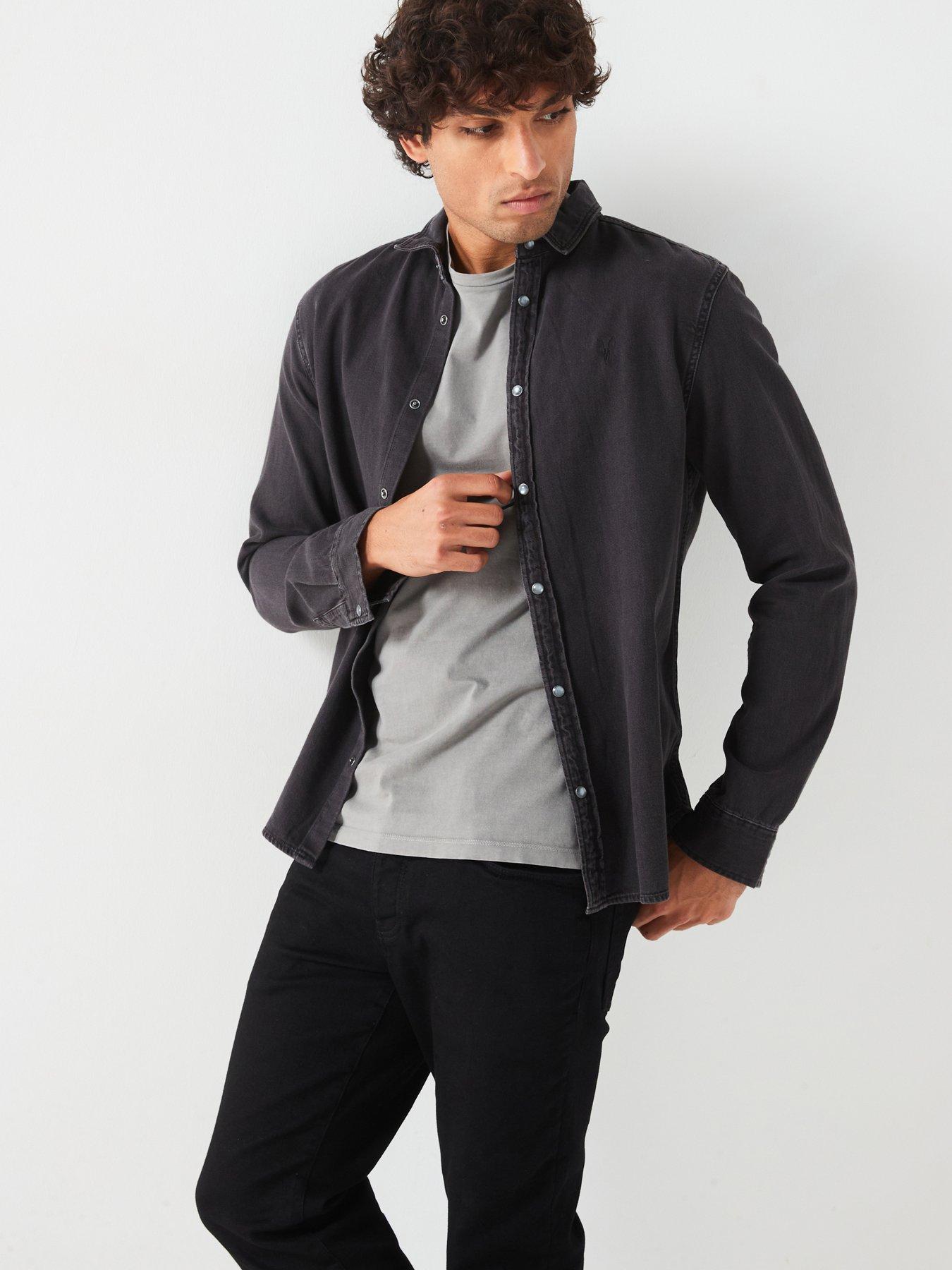 AllSaints Gleason Long Sleeve Shirt - Black | Very.co.uk