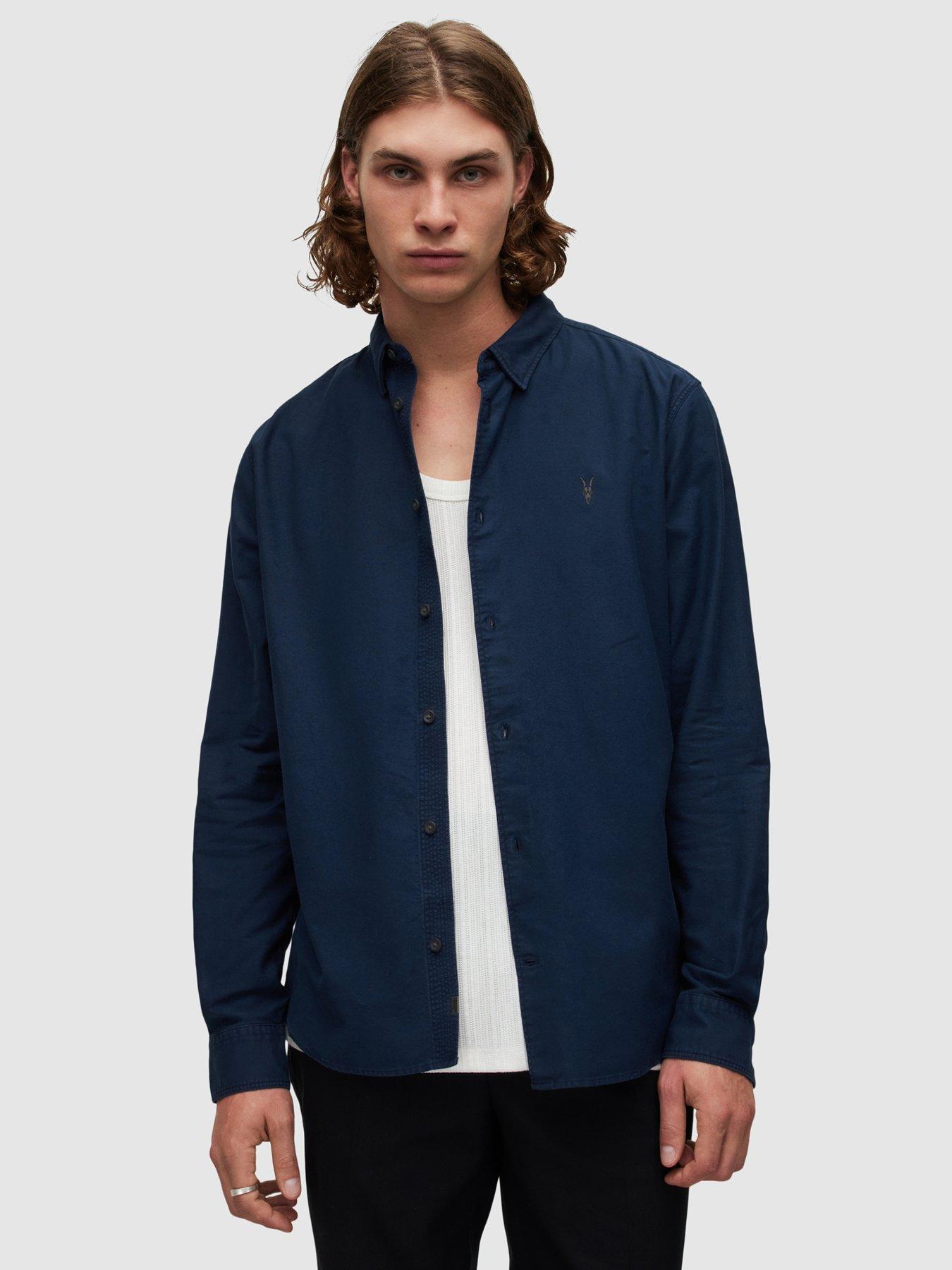 Image 1 of 5 of AllSaints Hawthorne Long Sleeve Shirt - Navy