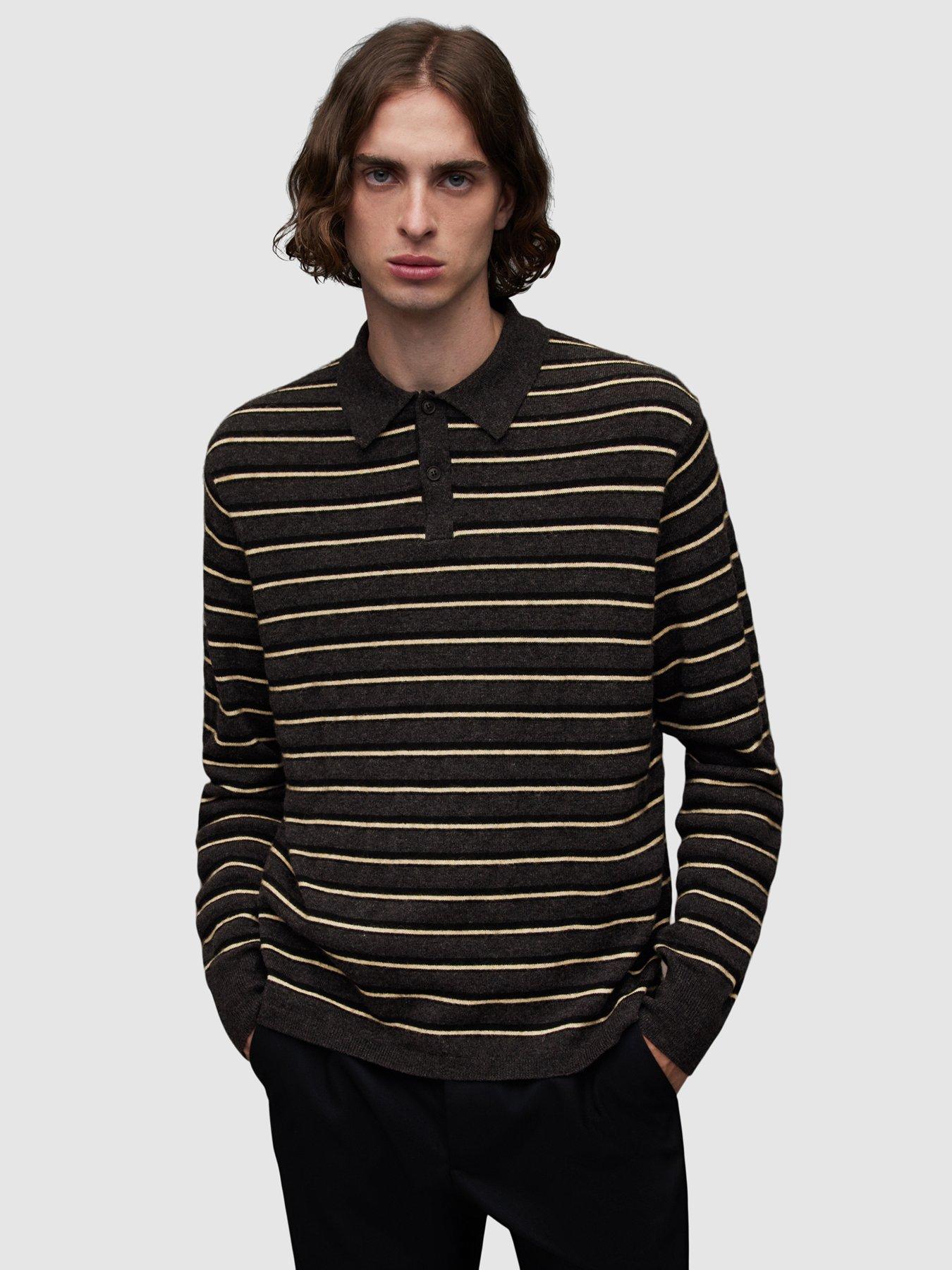Image 1 of 5 of AllSaints Stafford Long Sleeve&nbsp;Polo Top - Dark Grey/Brown