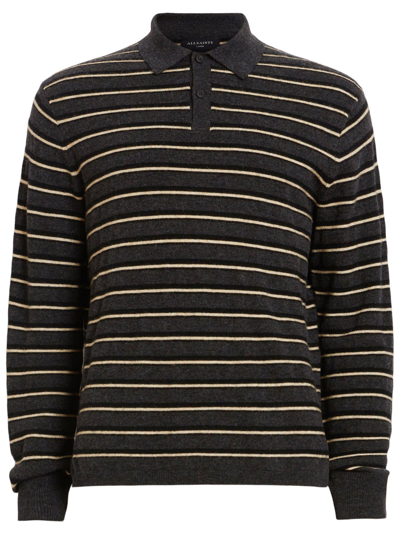 Image 3 of 5 of AllSaints Stafford Long Sleeve&nbsp;Polo Top - Dark Grey/Brown